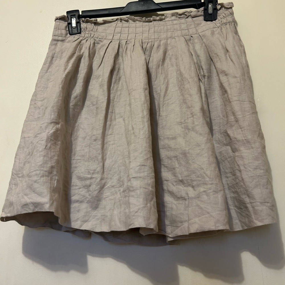 J. Crew  Lined Pleated Skirt with Pockets RuffleWaist Sz 10 Mini Tan